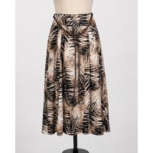 Laura Scott Palm Leaf Midi Skirt Womens L Brown Tropical‎ Belted Excellent Boho